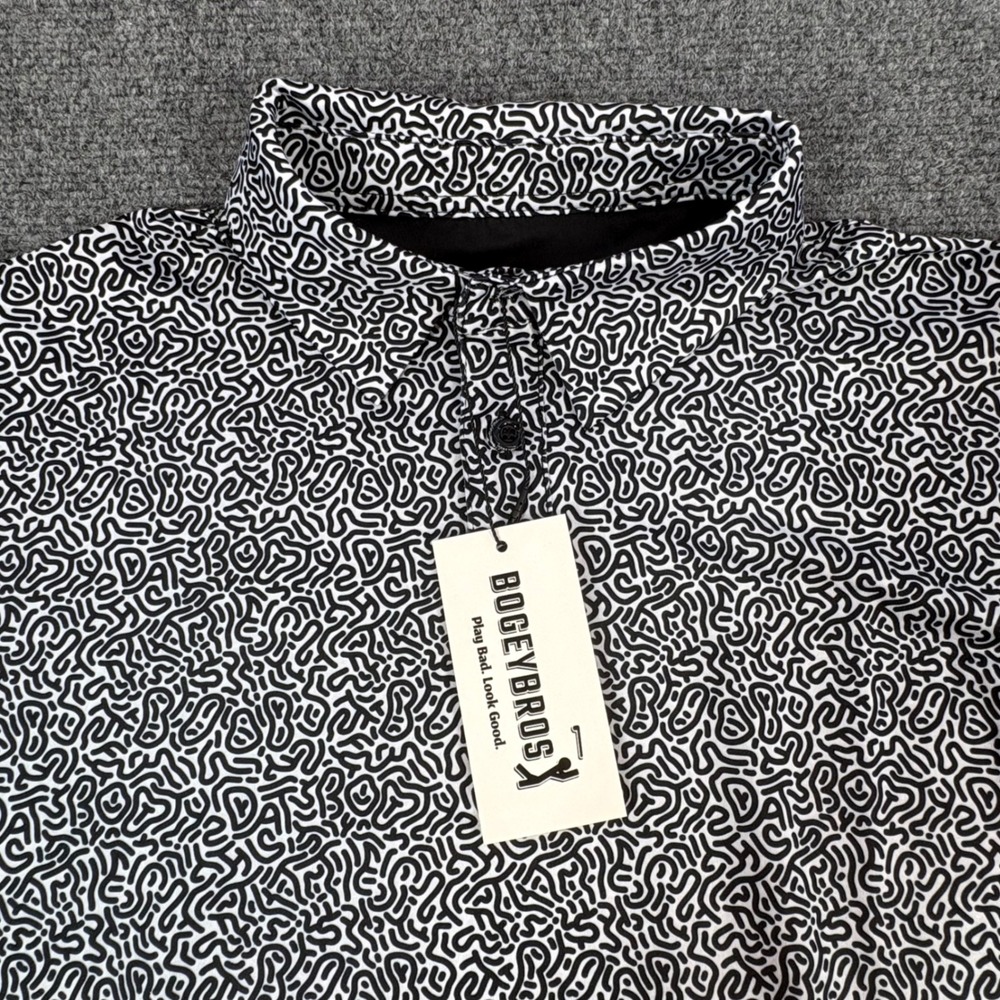 NWT BOGEY BROS Men's M Golf Performance Polo Black Pattern